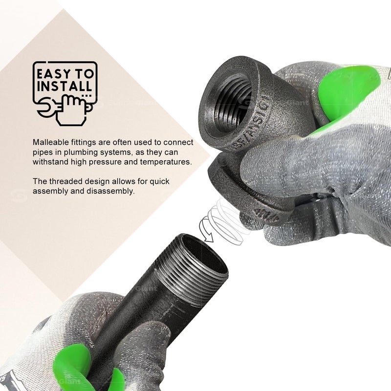 SUPPLYGIANT SUPPLY GIANT CNOM0200 2" 90 Degree Malleable Iron Elbow Fitting for High Pressures with Female Thread Connects and Black Finish, 2 - Image 4